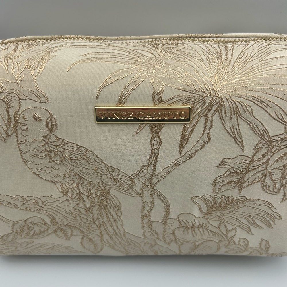 *New* Vince Camuto Cream and Gold Animal and Plant Scene Cosmetic/Travel Bag - Picture 3 of 15